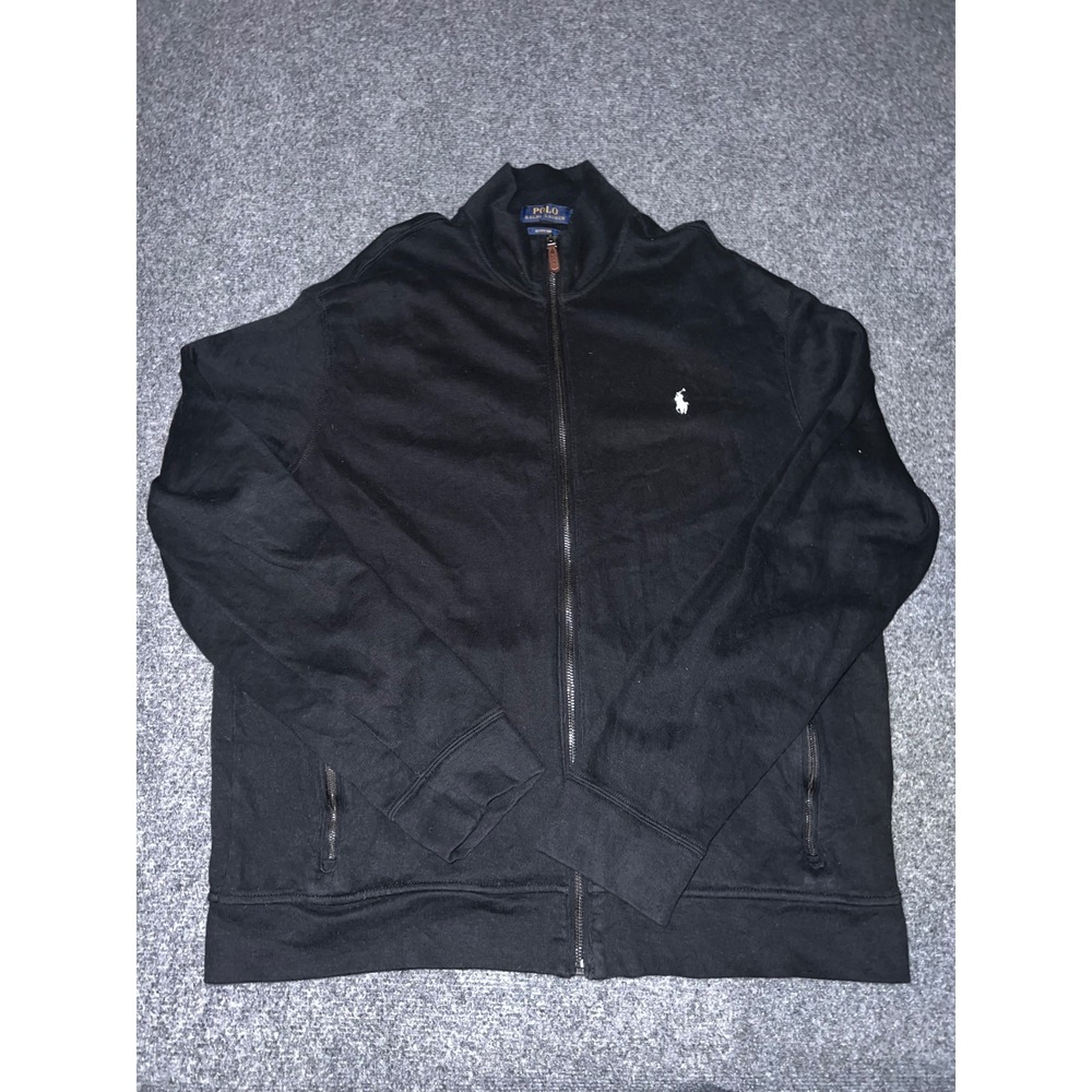 Polo Ralph Lauren Mens XL Black Estate Rib Full Zip Cotton Jacket Sweater